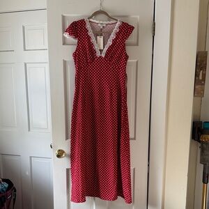 RIHOAS Red Maxi Dress with White Polka Dots